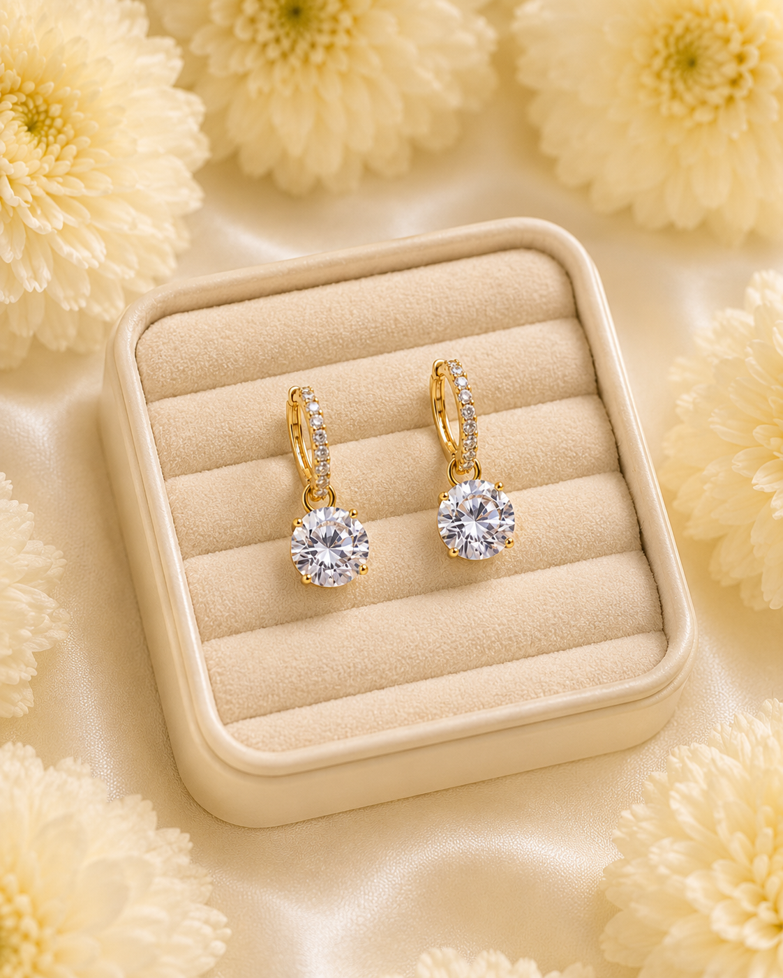 Gold-Toned Solitaire Crystal Drop Hoop Earrings for Women | Elegant Everyday Earrings