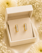 Gold-Toned Emerald Cut Crystal Hoop Earrings for Women | Elegant Huggie Earrings