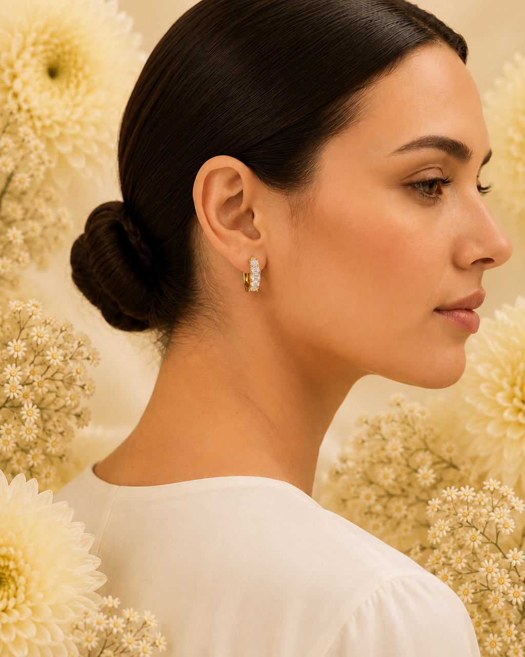 Gold-Toned Emerald Cut Crystal Hoop Earrings for Women | Elegant Huggie Earrings