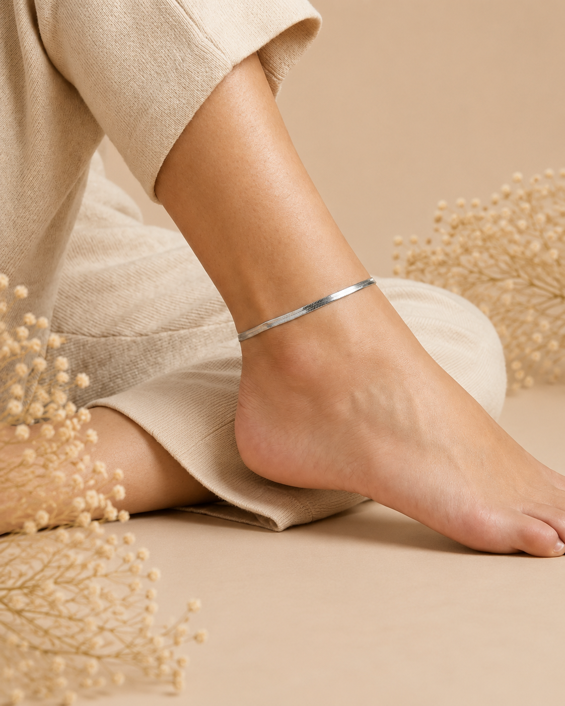 Minimalist Silver Snake Chain Anklet for Women | Adjustable Sleek Anklet