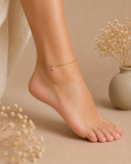 Minimalist Gold Solitaire Charm Anklet for Women | Adjustable Delicate Chain Anklet