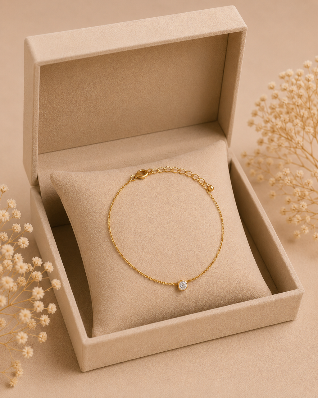 Minimalist Gold Solitaire Charm Anklet for Women | Adjustable Delicate Chain Anklet