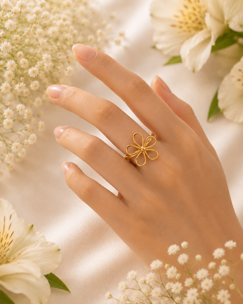 Adya Daisy Whirl Gold-Plated Floral Ring for Women