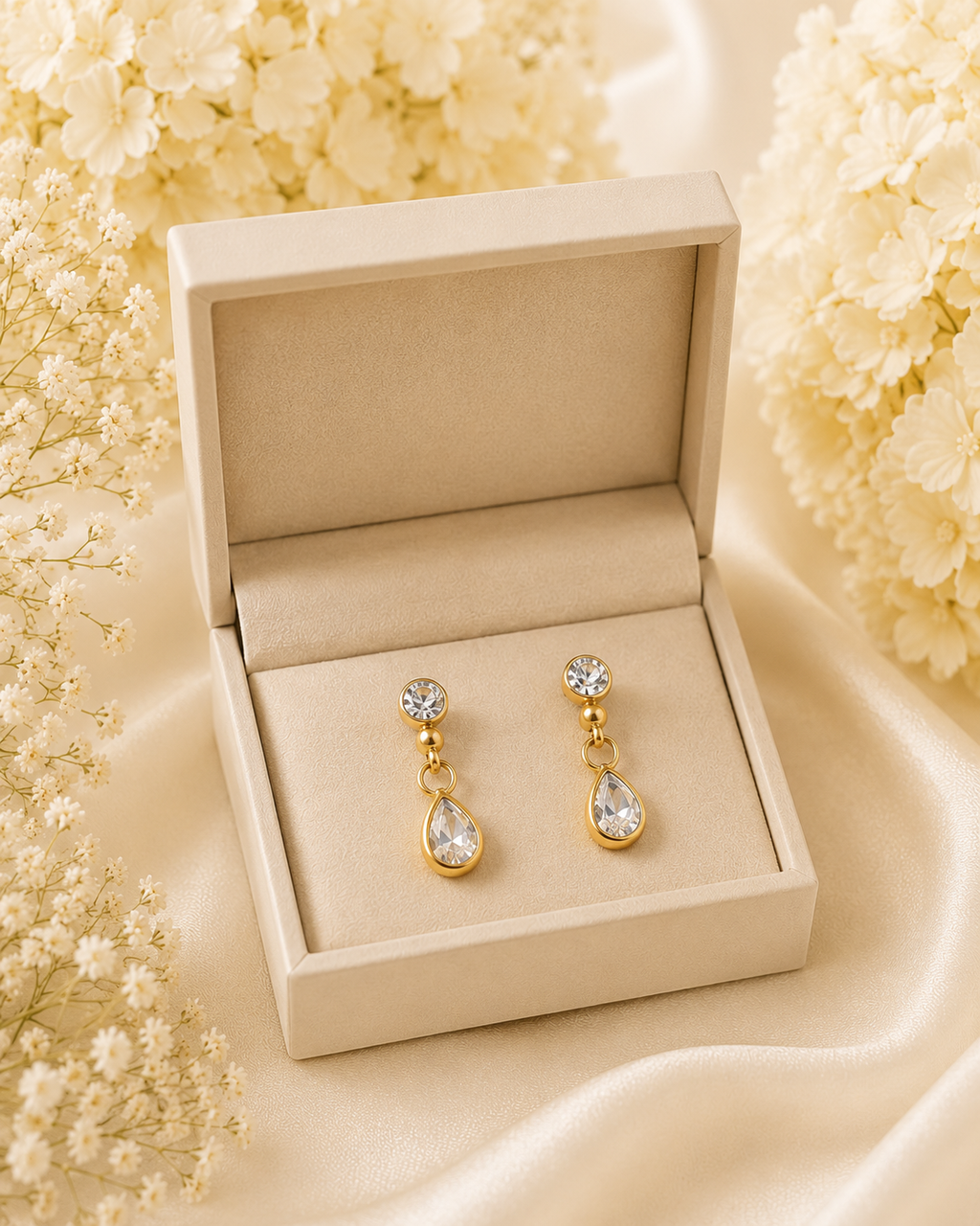 Gold-Toned Teardrop Crystal Dangle Earrings for Women | Minimal Elegant Drop Earrings