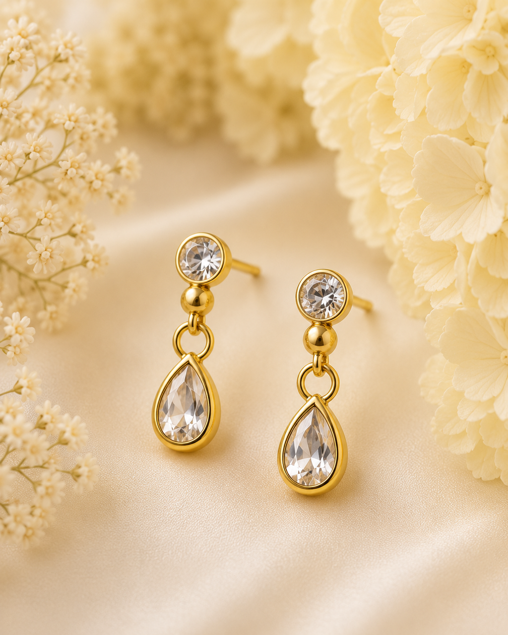 Gold-Toned Teardrop Crystal Dangle Earrings for Women | Minimal Elegant Drop Earrings