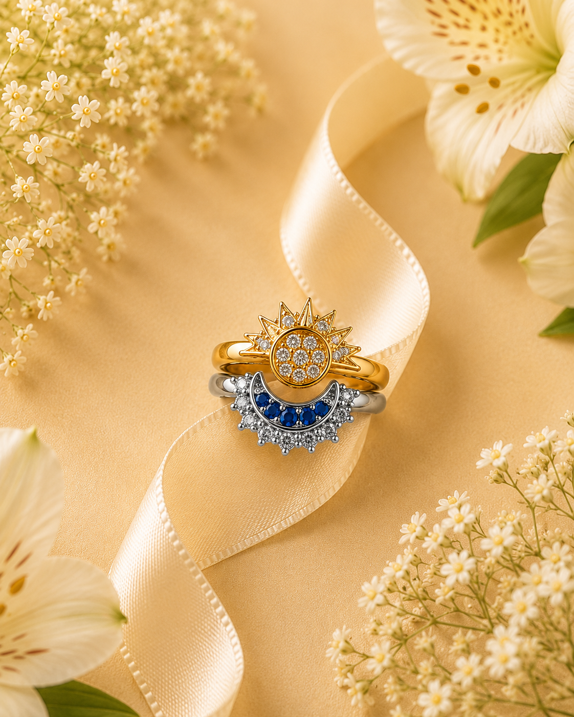 Adya Celestial Duo Sun & Moon Adjustable Ring Set for Women
