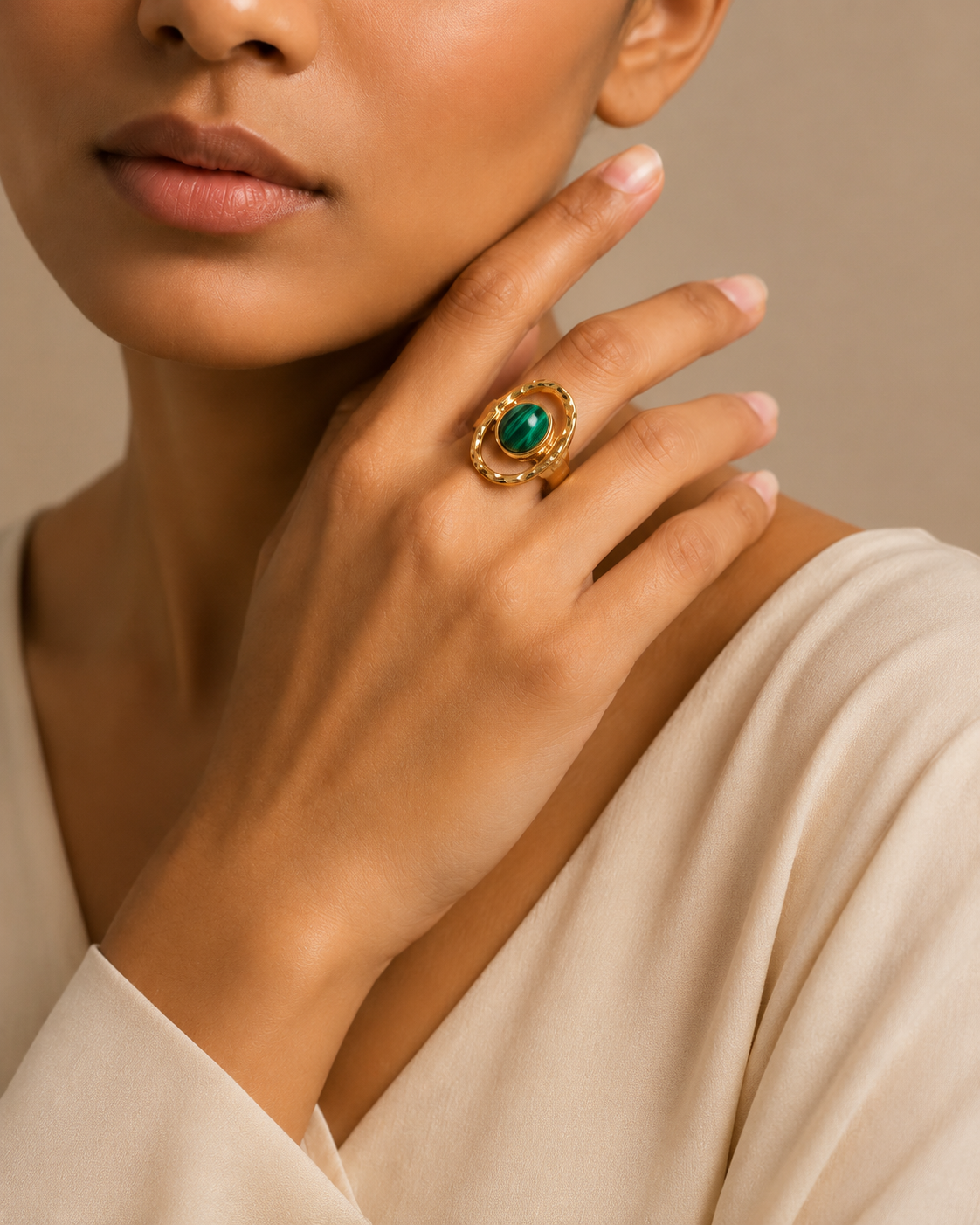 Adya Emerald Orbit Gold-Plated Statement Ring for Women