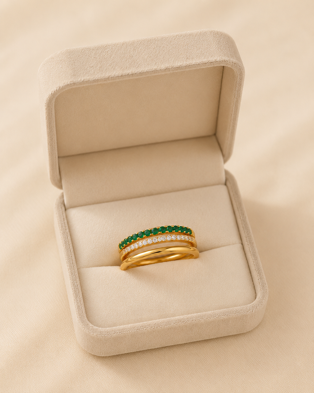 Adya Emerald Luxe Gold-Plated Stack Ring Set for Women