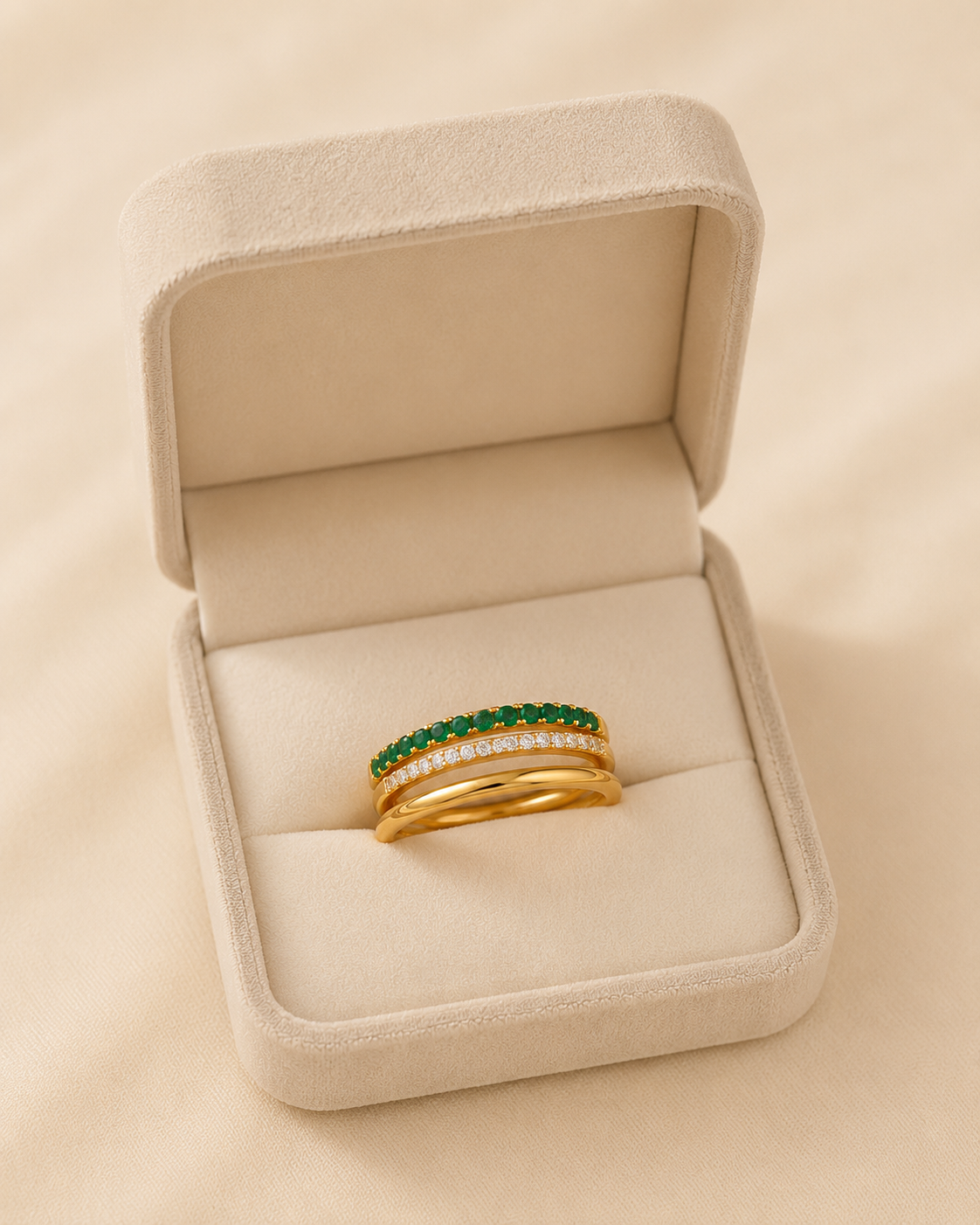 Adya Emerald Luxe Gold-Plated Stack Ring Set for Women