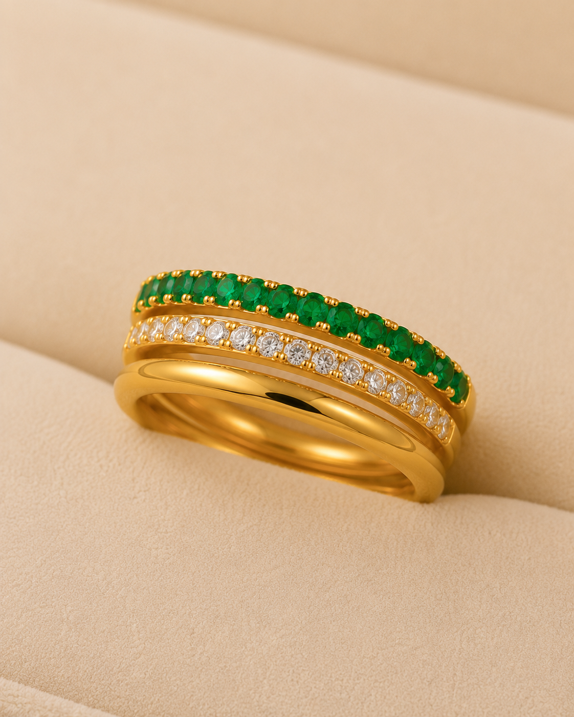 Adya Emerald Luxe Gold-Plated Stack Ring Set for Women