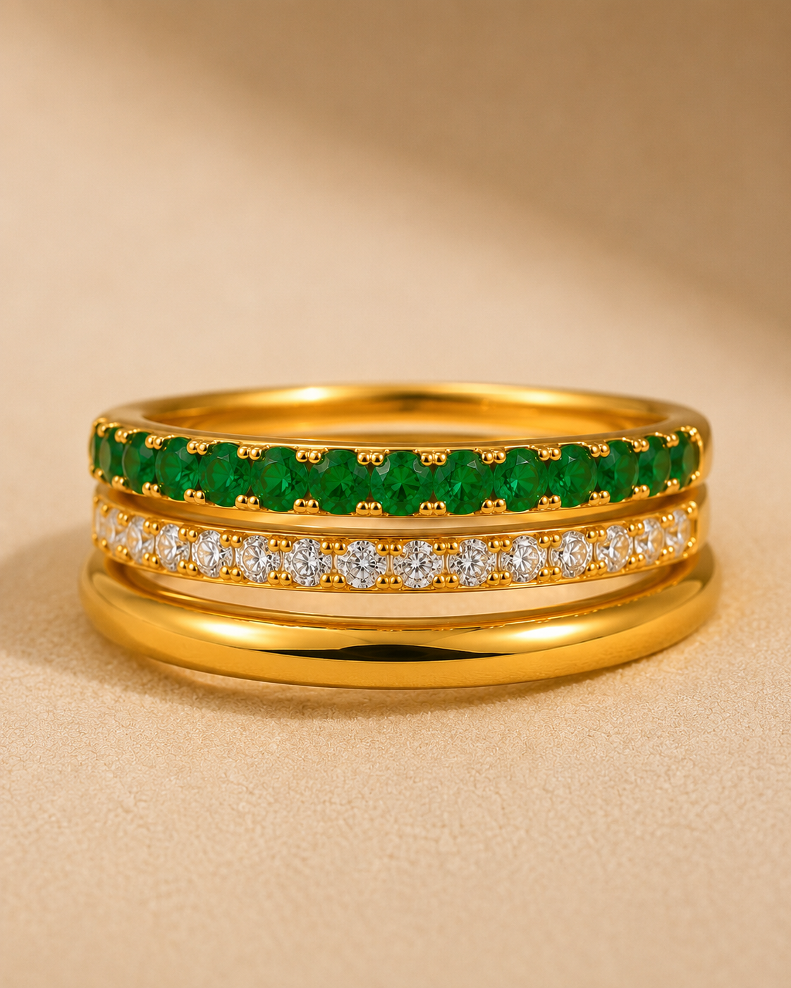 Adya Emerald Luxe Gold-Plated Stack Ring Set for Women