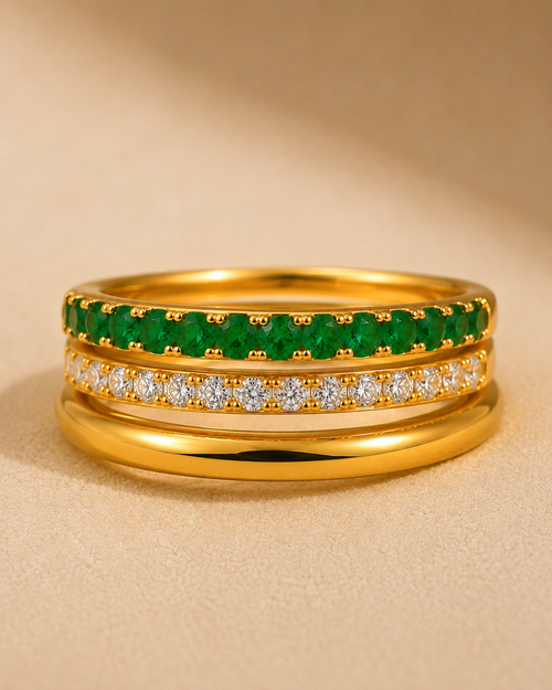 Adya Emerald Luxe Gold-Plated Stack Ring Set for Women