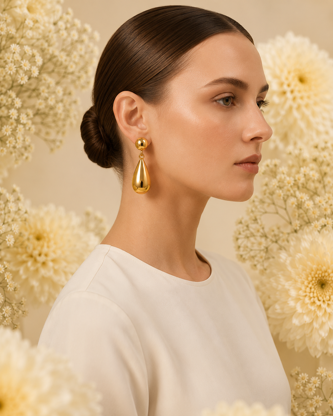 Minimal Gold-Toned Teardrop Drop Earrings for Women | Elegant Statement Dangle Earrings