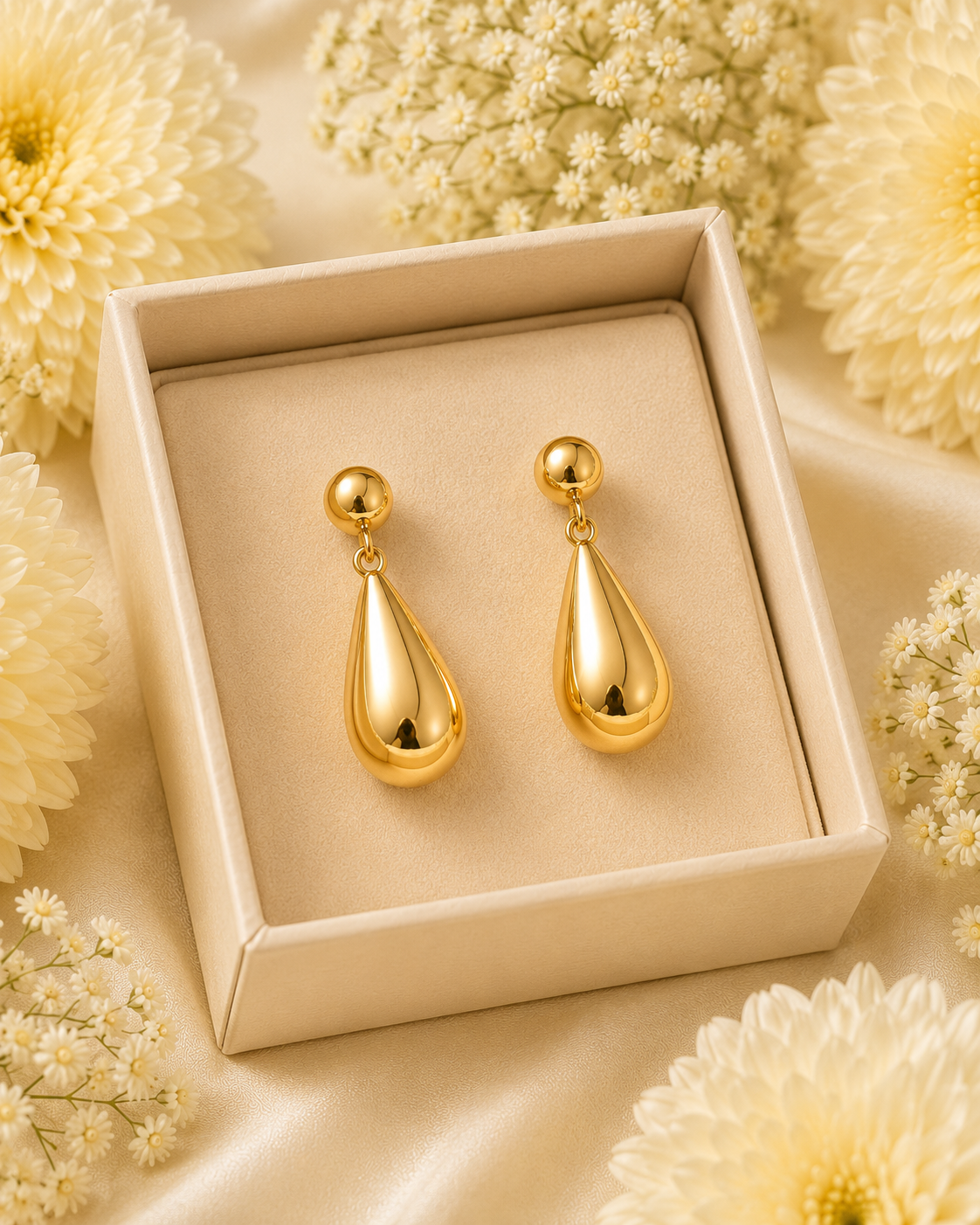 Minimal Gold-Toned Teardrop Drop Earrings for Women | Elegant Statement Dangle Earrings