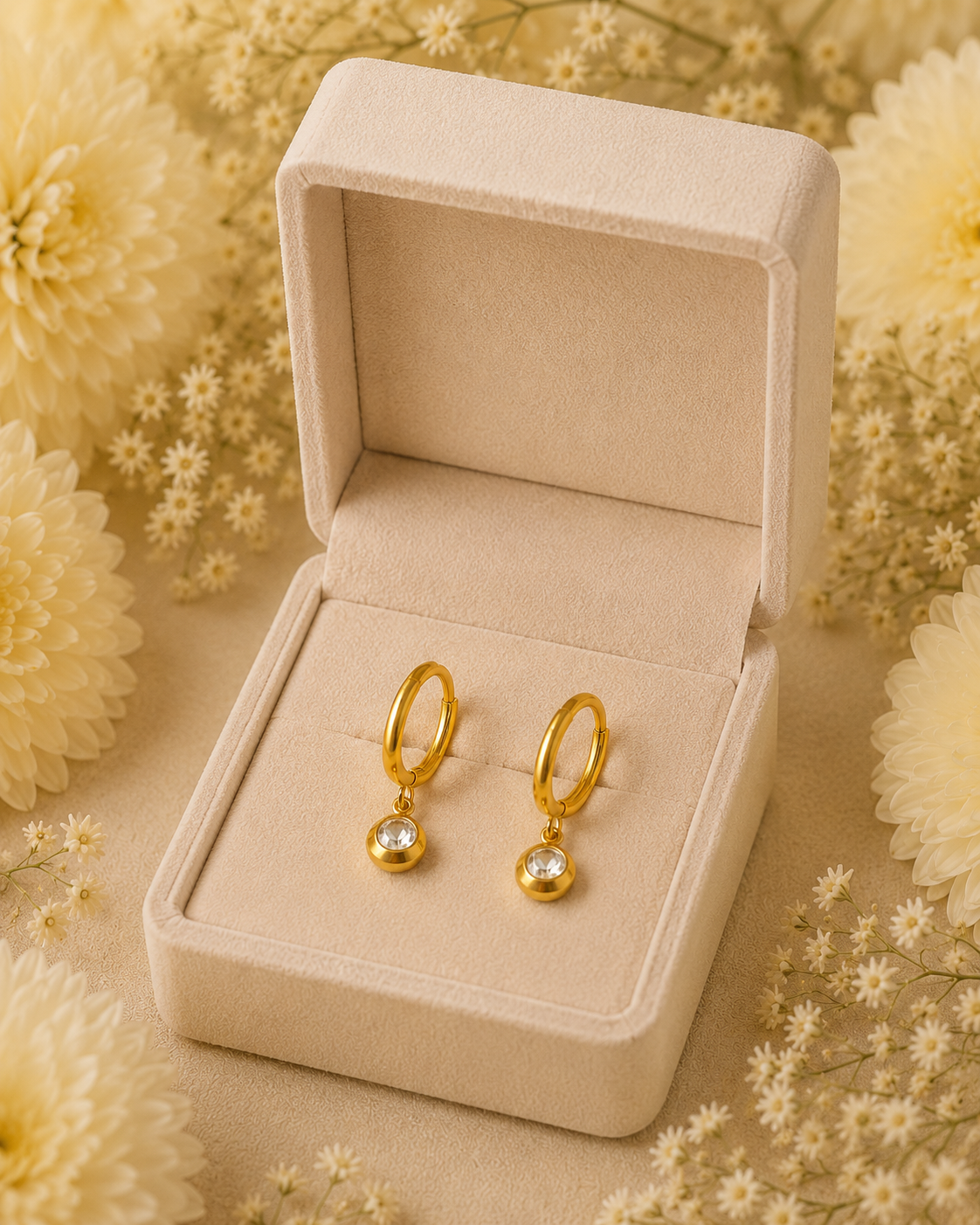 Gold-Toned Crystal Charm Hoop Earrings for Women | Minimal Everyday Drop Earrings