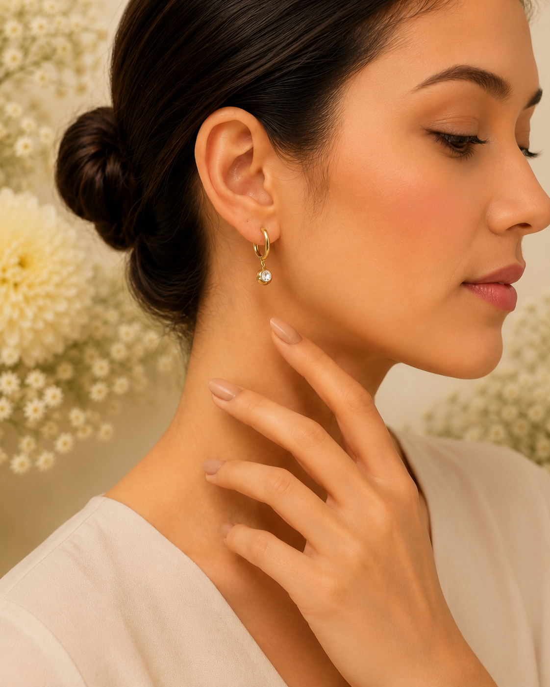 Gold-Toned Crystal Charm Hoop Earrings for Women | Minimal Everyday Drop Earrings