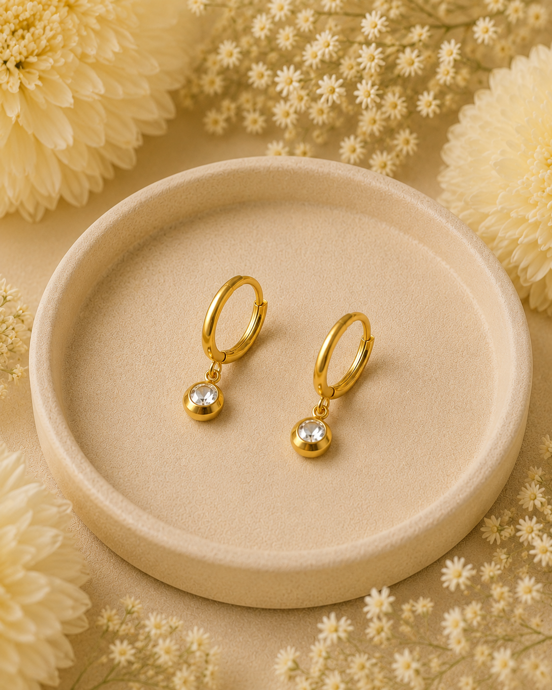 Gold-Toned Crystal Charm Hoop Earrings for Women | Minimal Everyday Drop Earrings