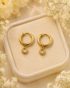 Gold-Toned Crystal Charm Hoop Earrings for Women | Minimal Everyday Drop Earrings