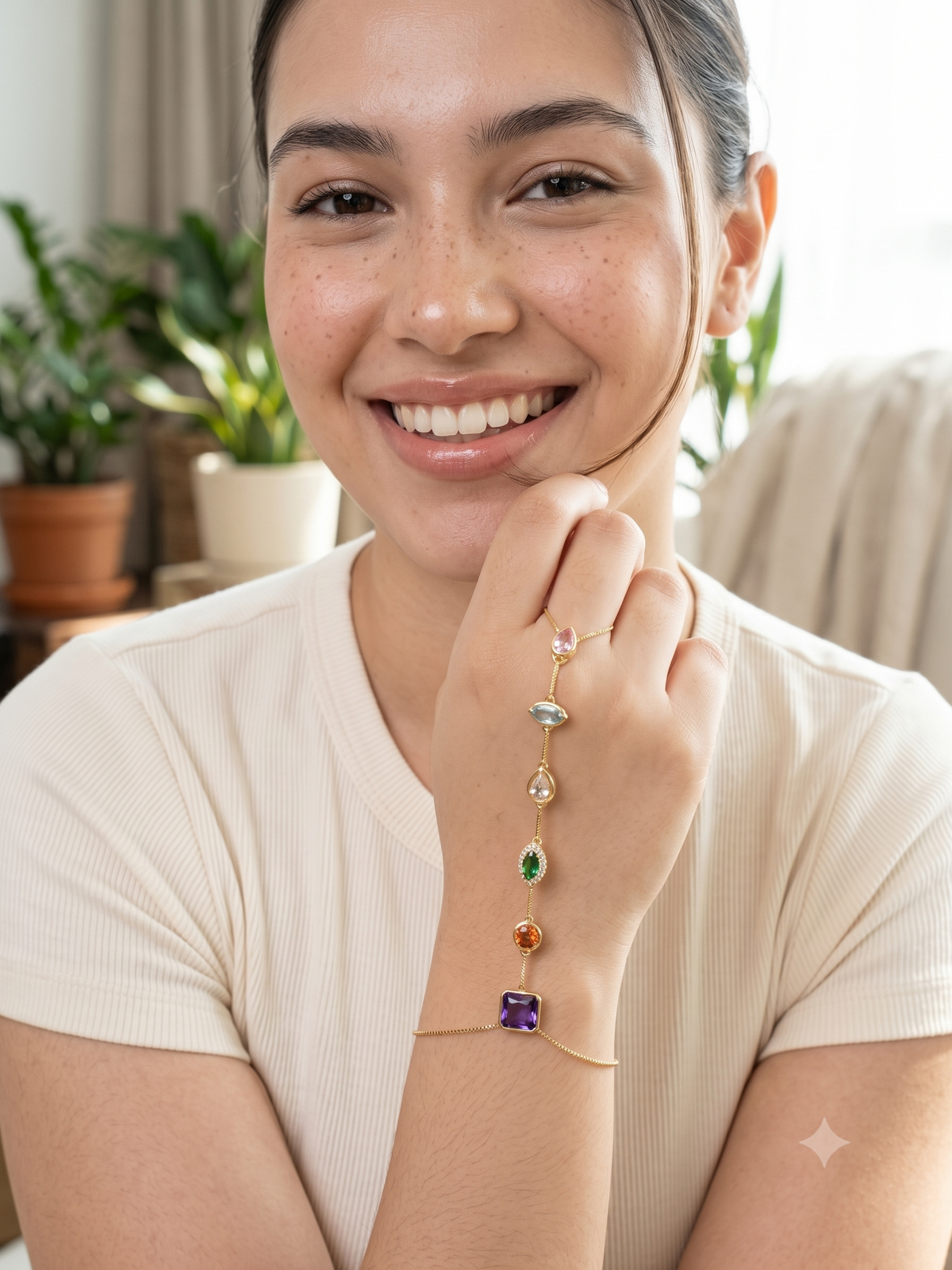 Adya Prism Multi-Gem Hand Chain Bracelet (Copy)