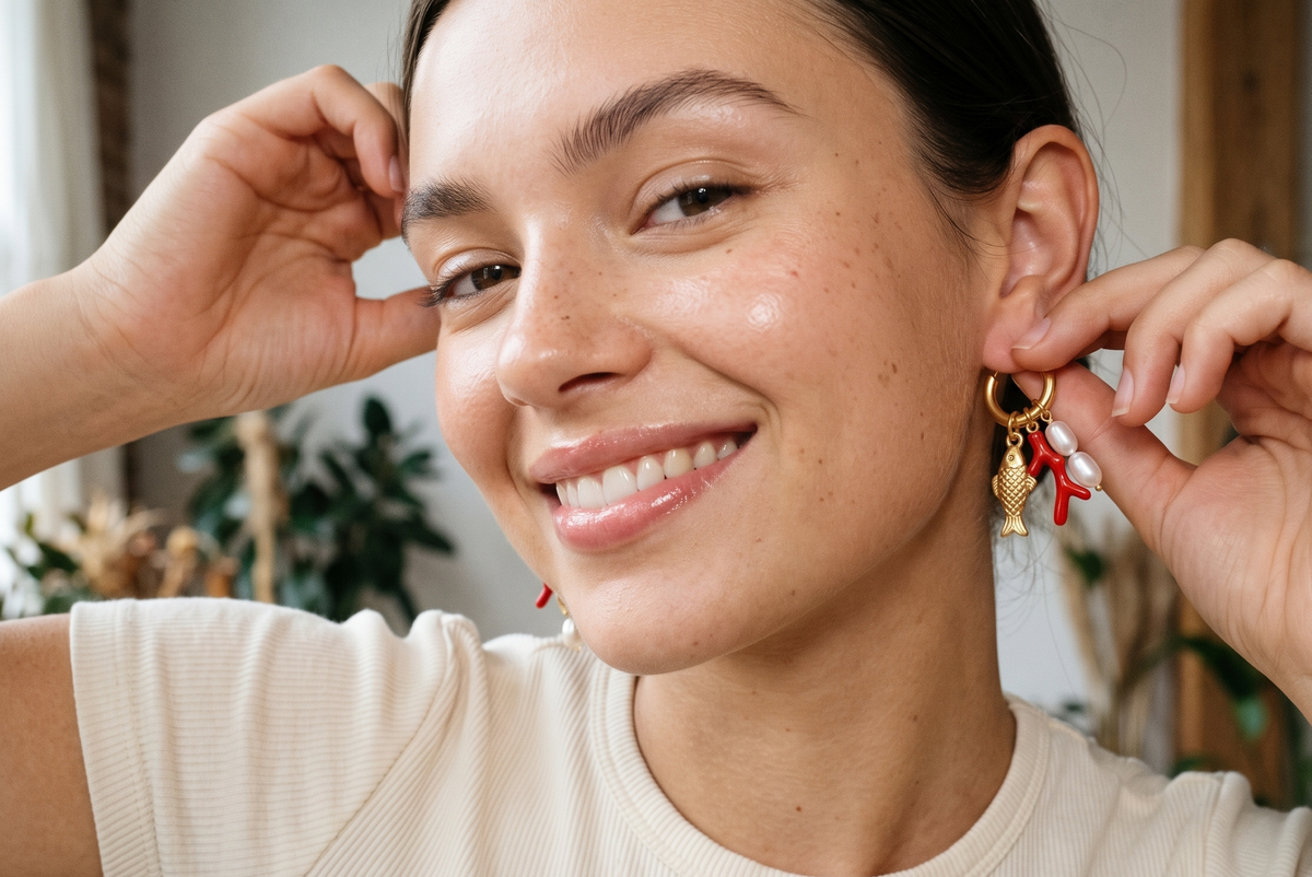 Adya Sirena Coral & Pearl Earrings