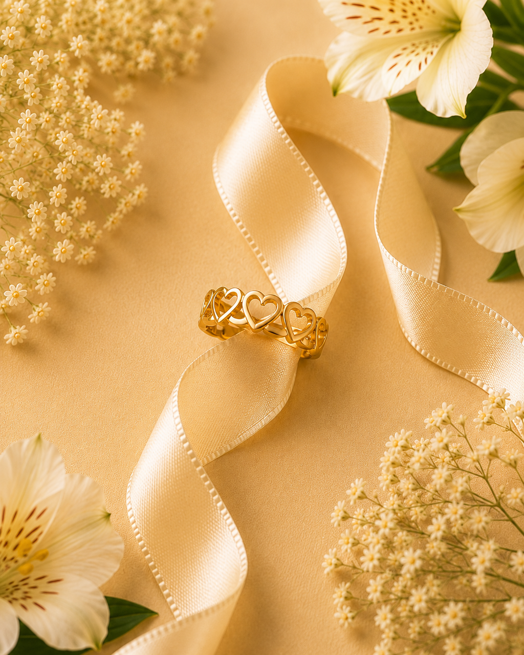 Adya Eternal Hearts Gold-Plated Band Ring for Women