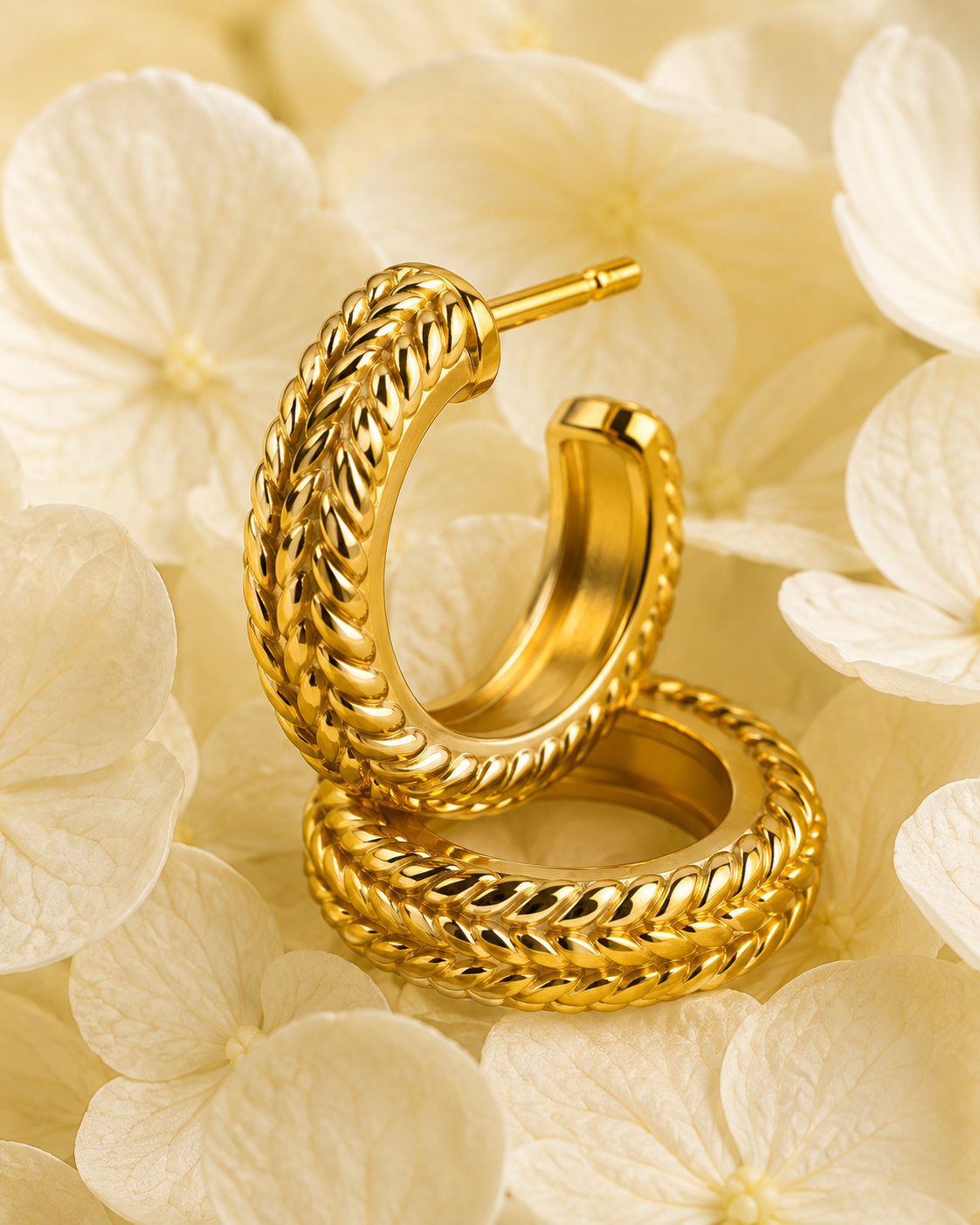 Gold-Toned Textured Hoop Earrings for Women | Braided Everyday Hoop Earrings