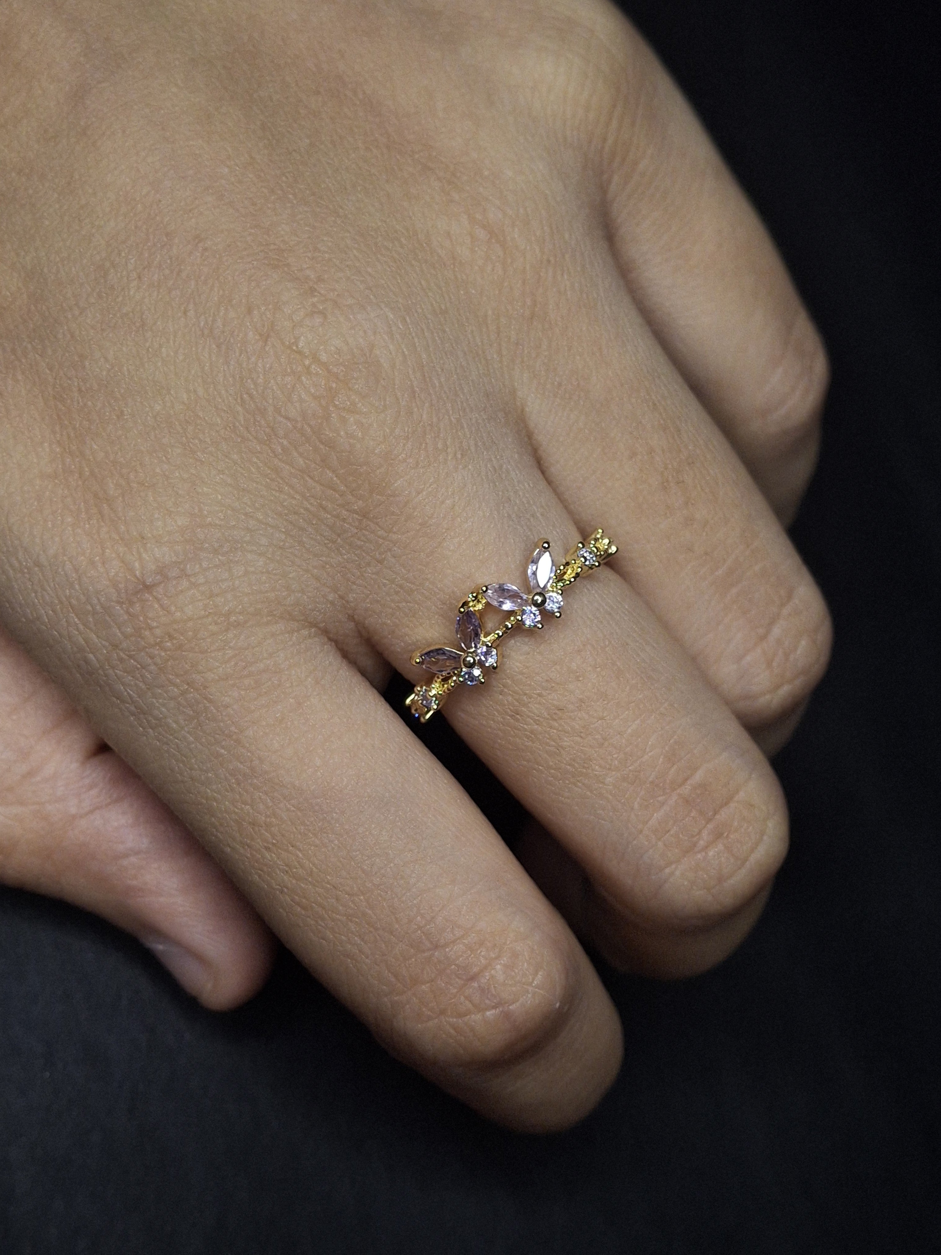 Adya Lavender Blossom Vine Gold-Plated Ring for Women