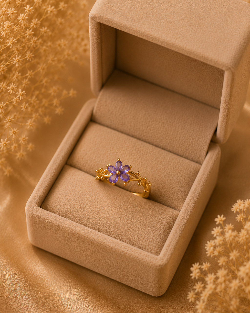 Adya Lilac Blossom Gold-Plated Floral Ring for Women