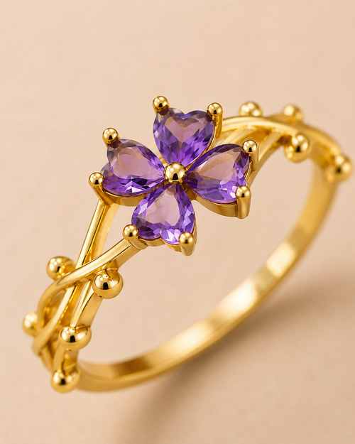 Adya Lilac Blossom Gold-Plated Floral Ring for Women