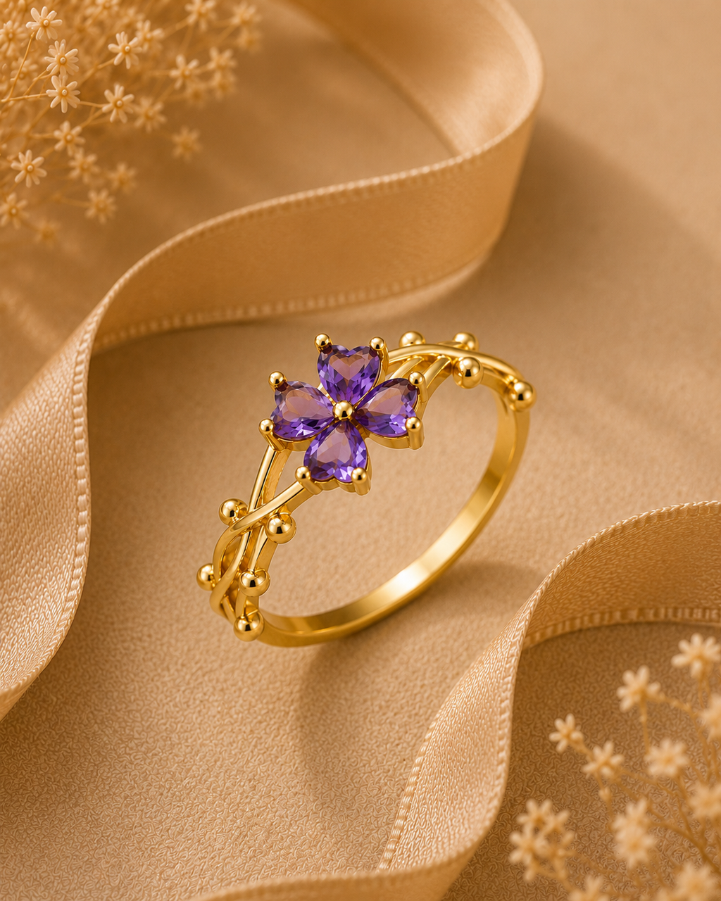 Adya Lilac Blossom Gold-Plated Floral Ring for Women