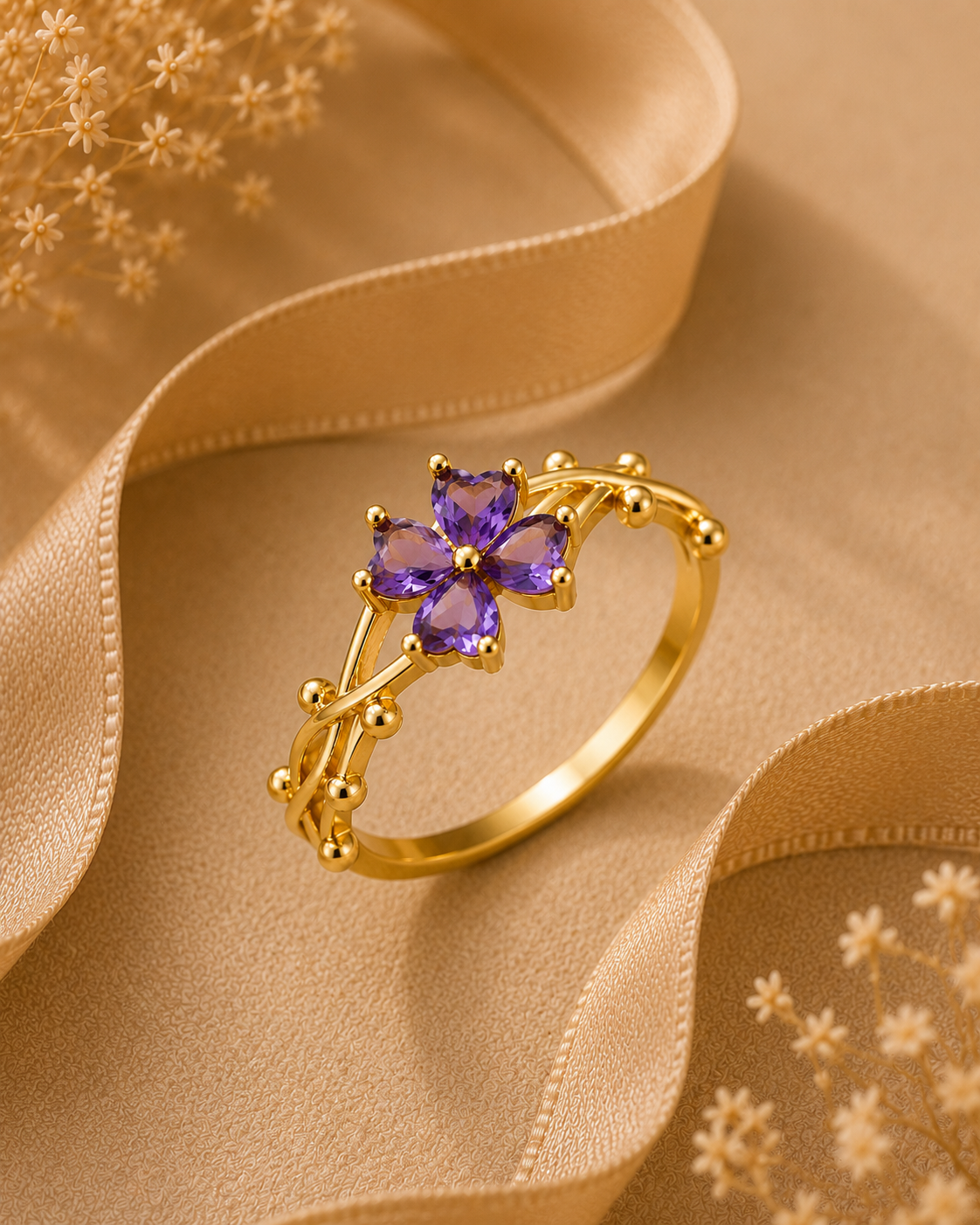 Adya Lilac Blossom Gold-Plated Floral Ring for Women