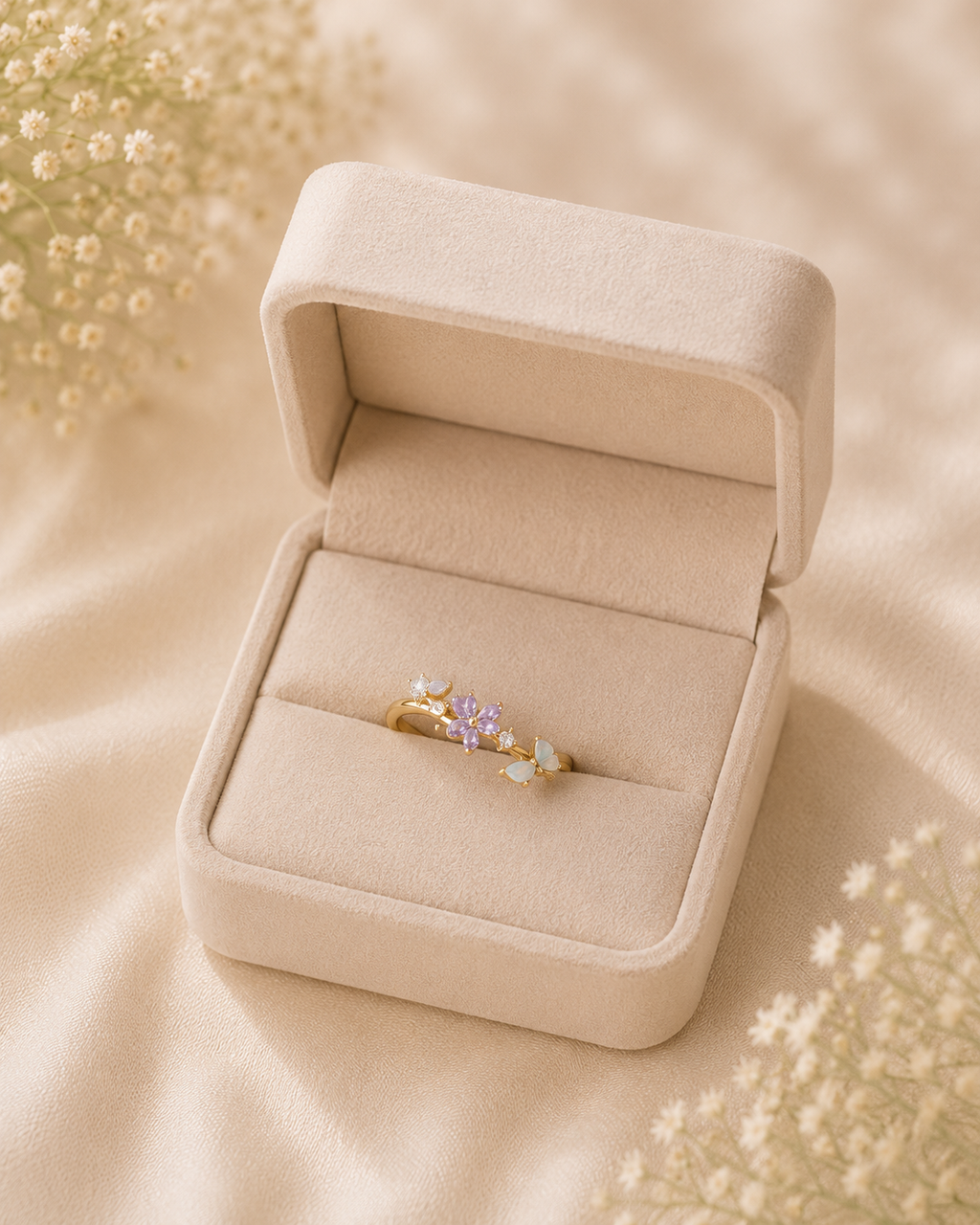 Adya Lilac Meadow Gold-Plated Floral Ring for Women