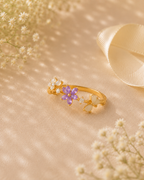 Adya Lilac Meadow Gold-Plated Floral Ring for Women