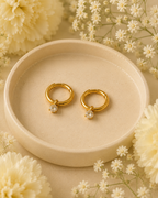 Gold-Toned Solitaire Charm Hoop Earrings for Women | Minimal Crystal Huggie Earrings