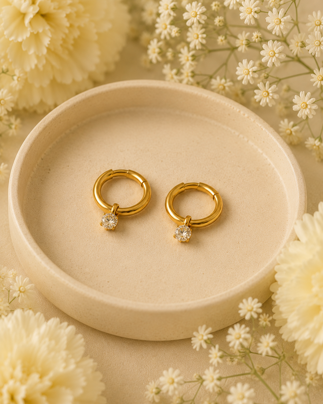 Gold-Toned Solitaire Charm Hoop Earrings for Women | Minimal Crystal Huggie Earrings
