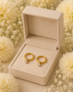 Gold-Toned Solitaire Charm Hoop Earrings for Women | Minimal Crystal Huggie Earrings