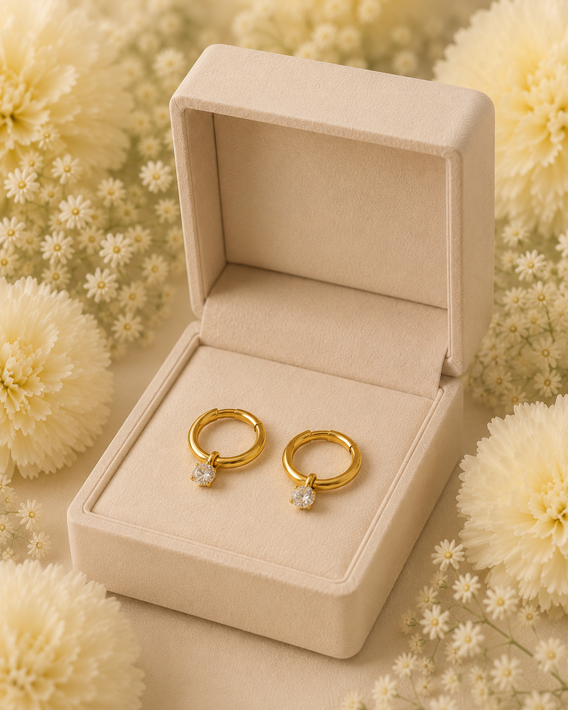 Gold-Toned Solitaire Charm Hoop Earrings for Women | Minimal Crystal Huggie Earrings