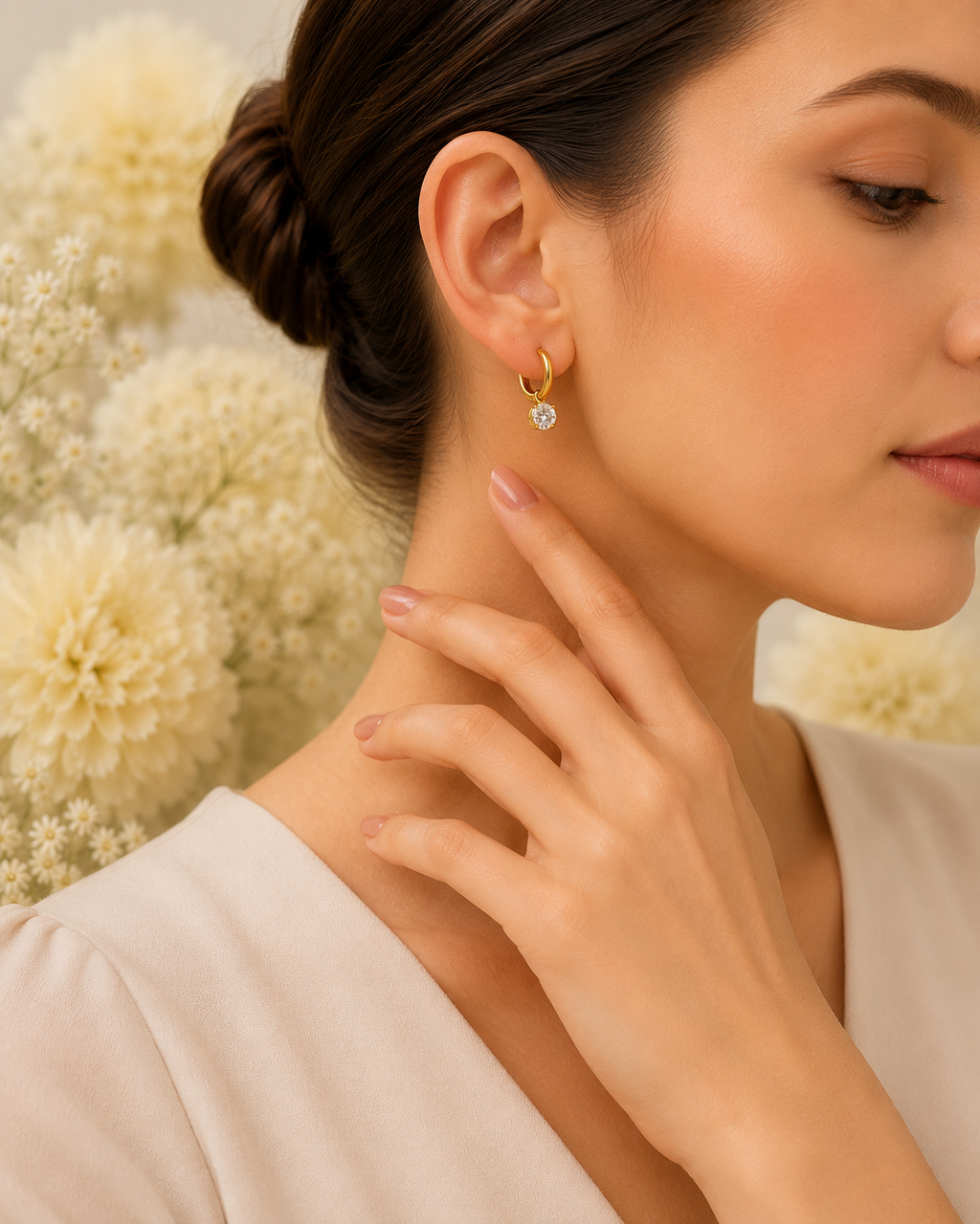Gold-Toned Solitaire Charm Hoop Earrings for Women | Minimal Crystal Huggie Earrings