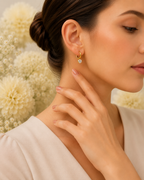 Gold-Toned Solitaire Charm Hoop Earrings for Women | Minimal Crystal Huggie Earrings