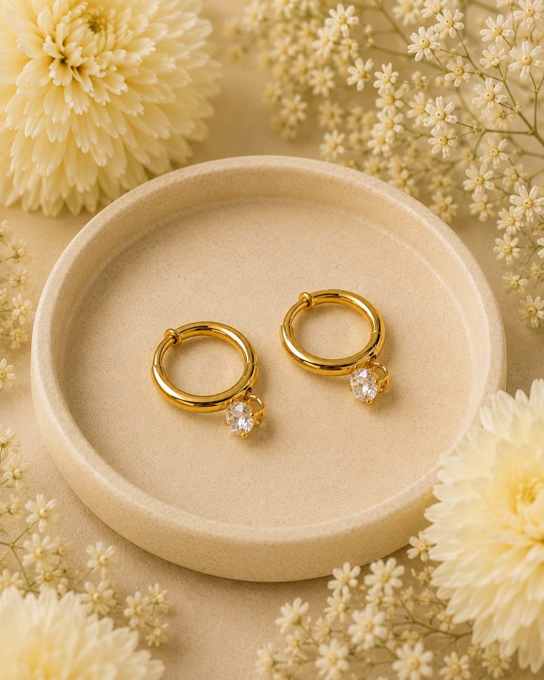 Gold-Toned Solitaire Charm Hoop Earrings for Women | Minimal Crystal Huggie Earrings