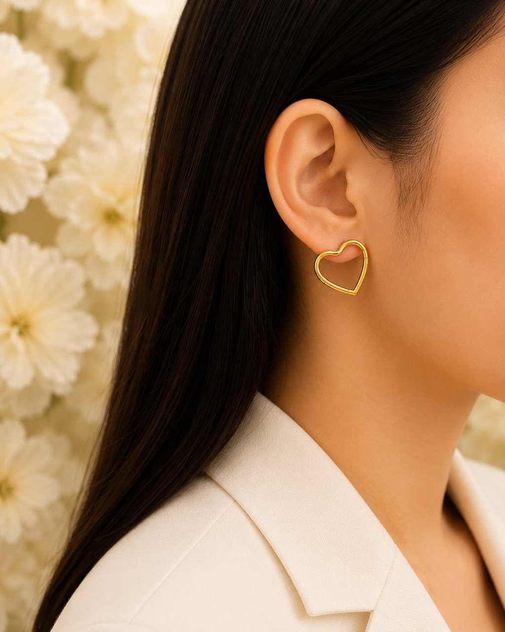 Gold-Toned Heart Hoop Earrings for Women | Minimal Open Heart Huggie Earrings