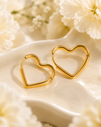 Gold-Toned Heart Hoop Earrings for Women | Minimal Open Heart Huggie Earrings