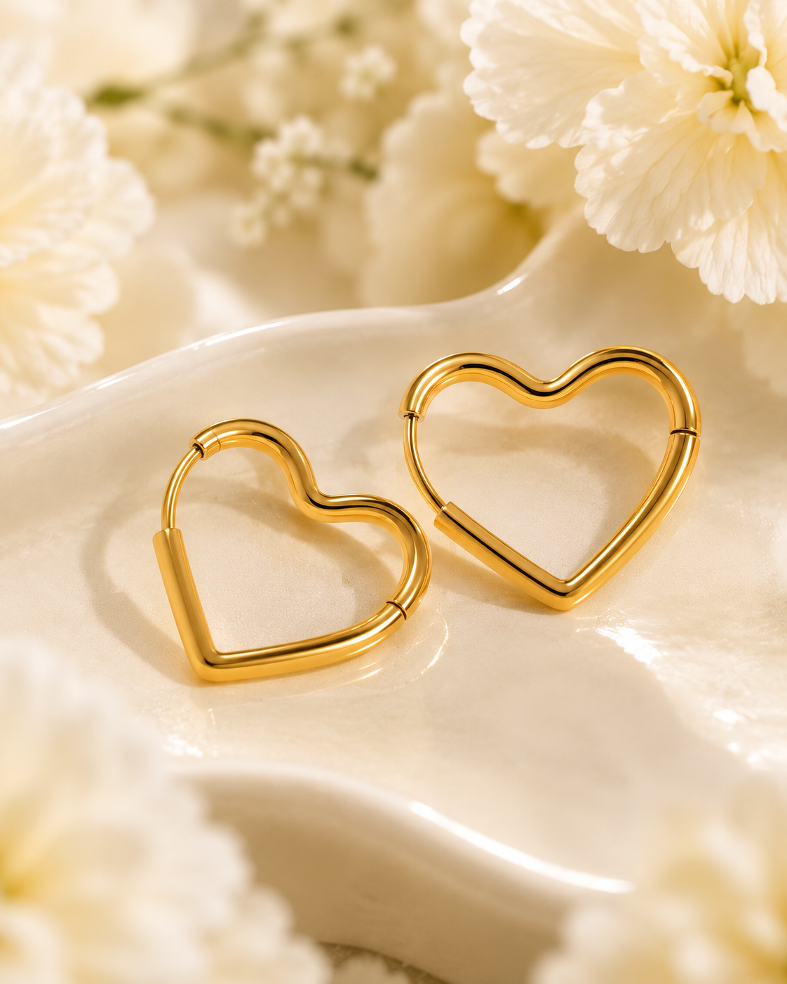 Gold-Toned Heart Hoop Earrings for Women | Minimal Open Heart Huggie Earrings