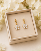 Gold-Toned Floral Crystal Hoop Earrings for Women | Daisy Charm Huggie Earrings