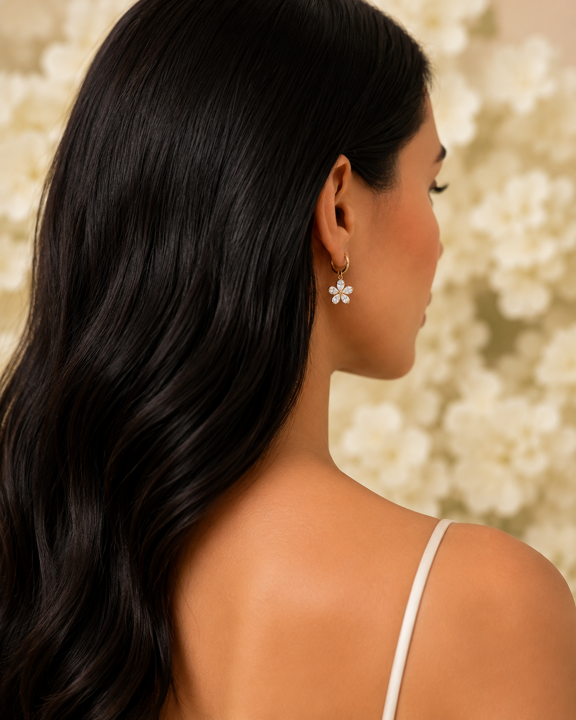 Gold-Toned Floral Crystal Hoop Earrings for Women | Daisy Charm Huggie Earrings