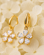 Gold-Toned Floral Crystal Hoop Earrings for Women | Daisy Charm Huggie Earrings