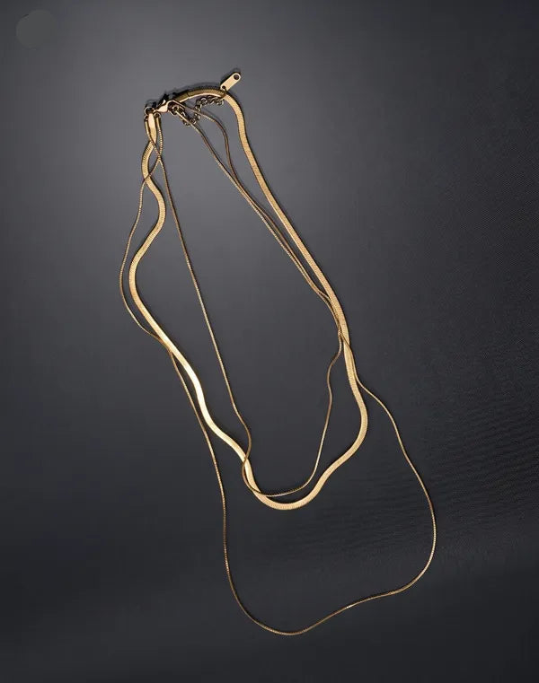 Gold-Toned Layered Snake Chain Necklace Set for Women | Minimal Triple Layer Necklace