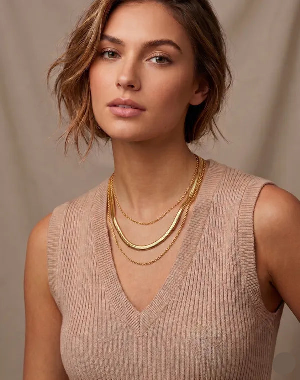 Gold-Toned Layered Snake Chain Necklace Set for Women | Minimal Triple Layer Necklace
