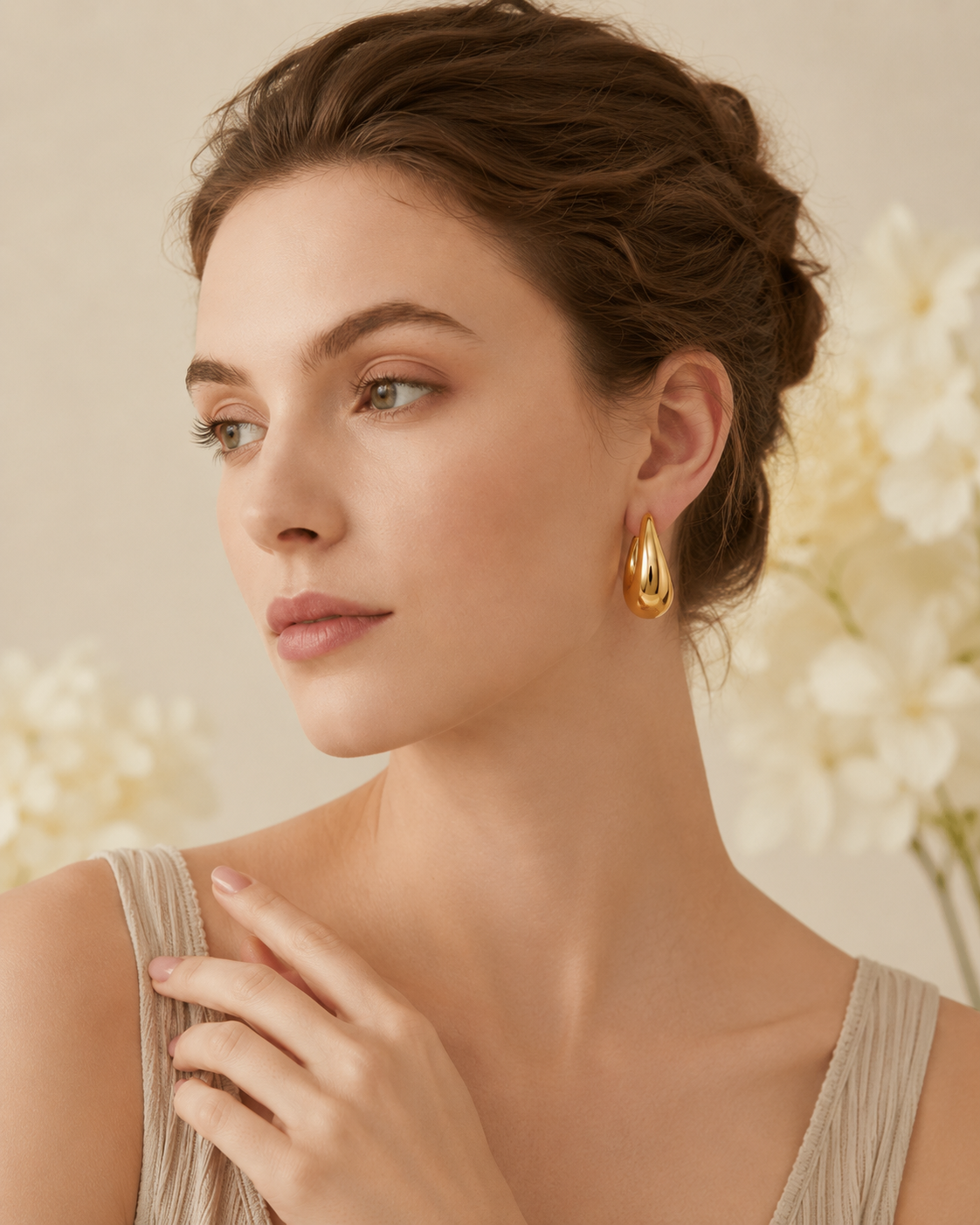 Gold-Toned Molten Teardrop Hoop Earrings for Women | Bold Minimal Statement Earrings