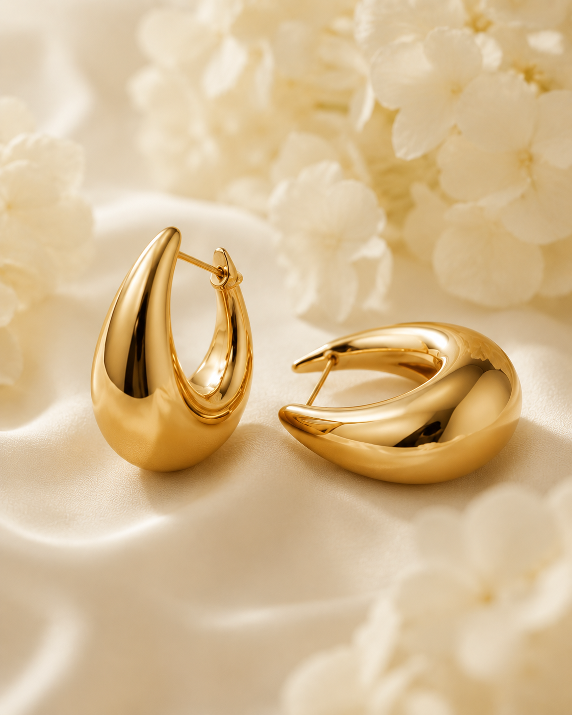 Gold-Toned Molten Teardrop Hoop Earrings for Women | Bold Minimal Statement Earrings